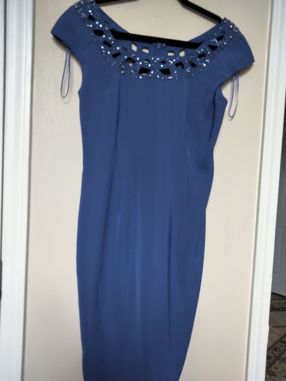 Alex Everything Elegant Blue  Embellished Short Sleeve Dress